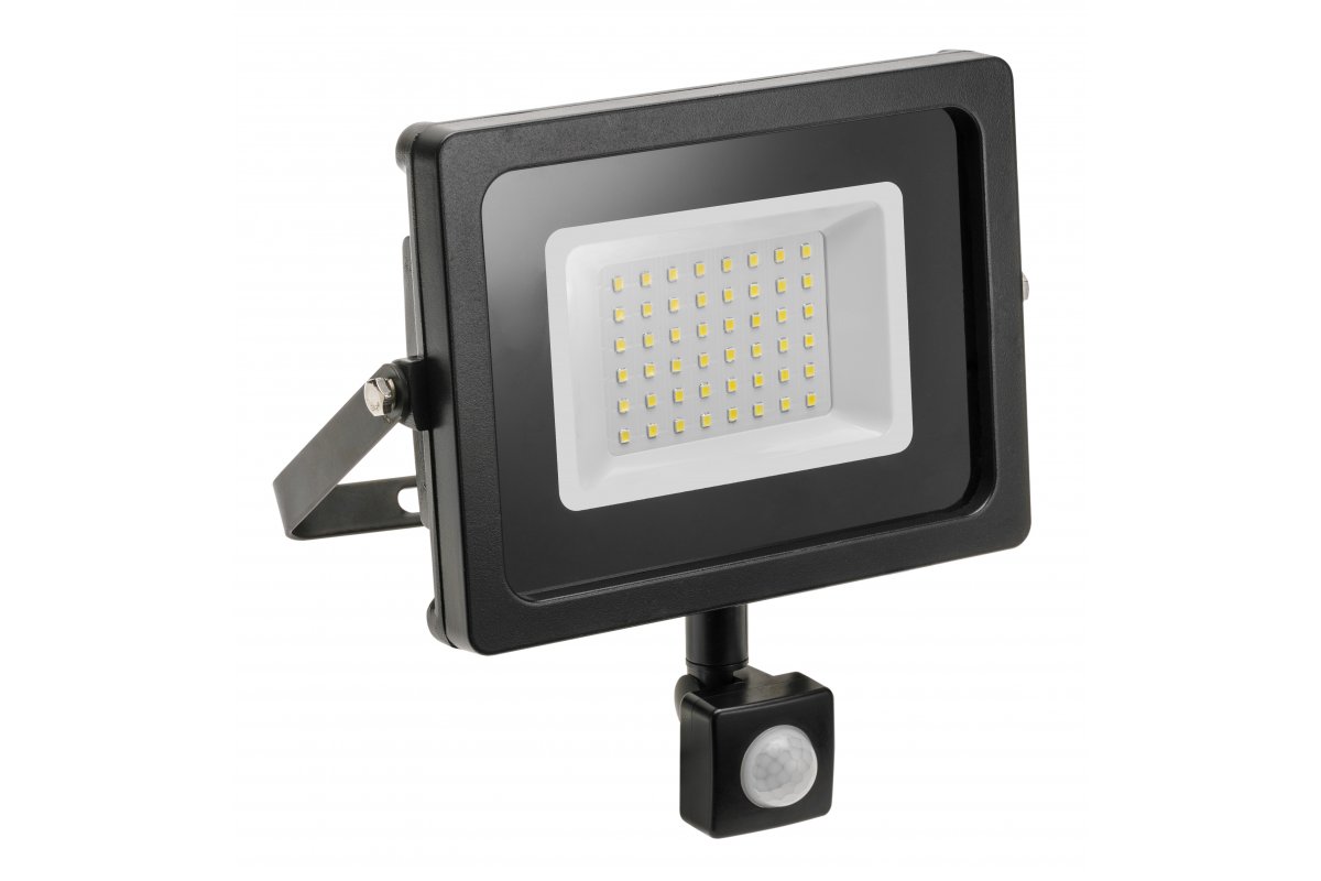 LED floodlight iNEXT with motion sensor 30W 2400lm, PF>0,9, RA>80, IP65, 120°, 6400K, black body