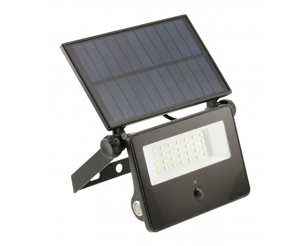LED solar floodlight with motion sensor LUMOS II, 2000 lm, 6400K, 2600 mAh replaceable, IP65, black