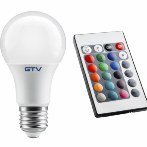 LED Bulb E27 RGBW, A60, 9 W, 830 lm, AC220-240V, 200°, remote control