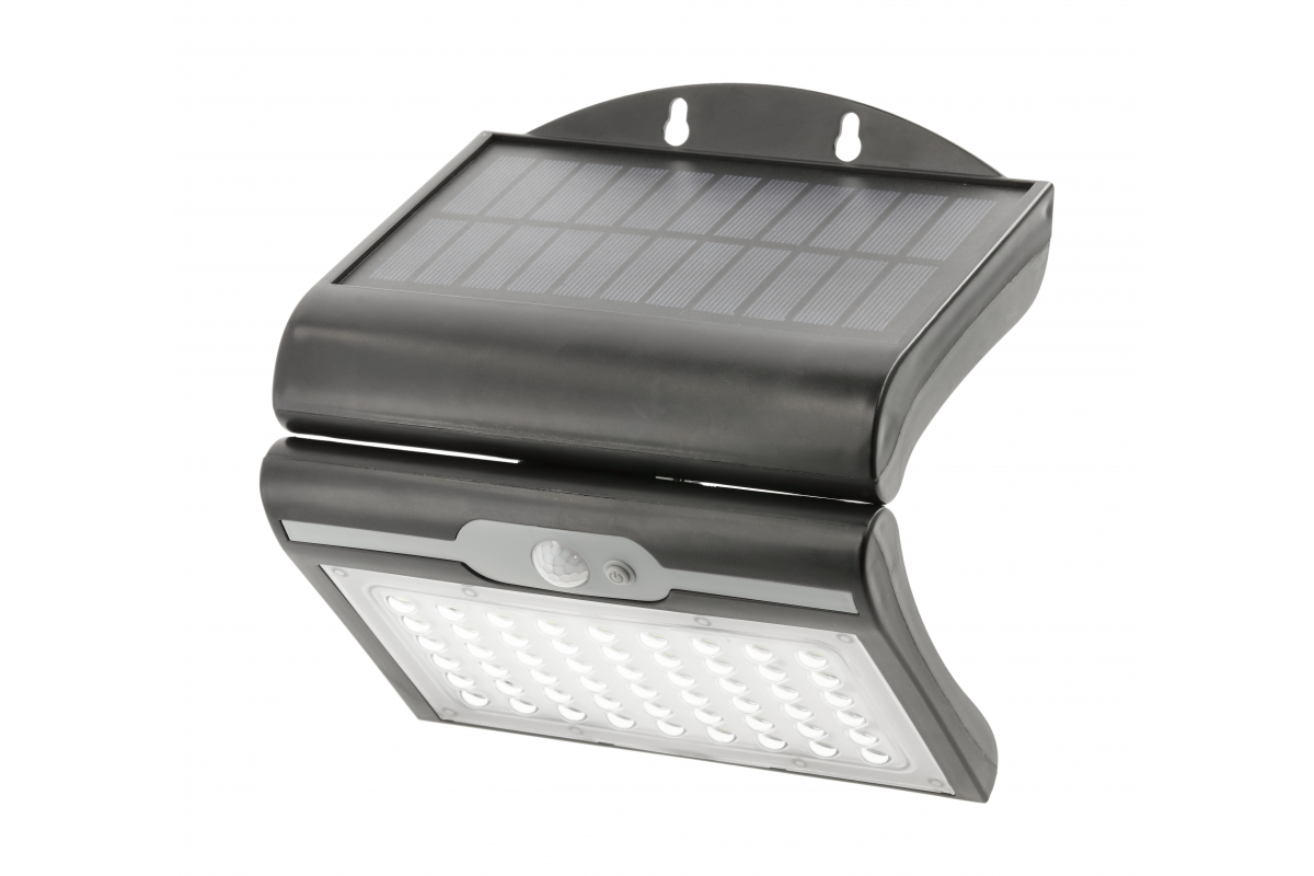 LED facade luminaire on solar battery RAMOS, motion/twilight sensor, 300 lm, 3.7V, 1800 mAh, IP44, 6400K, black