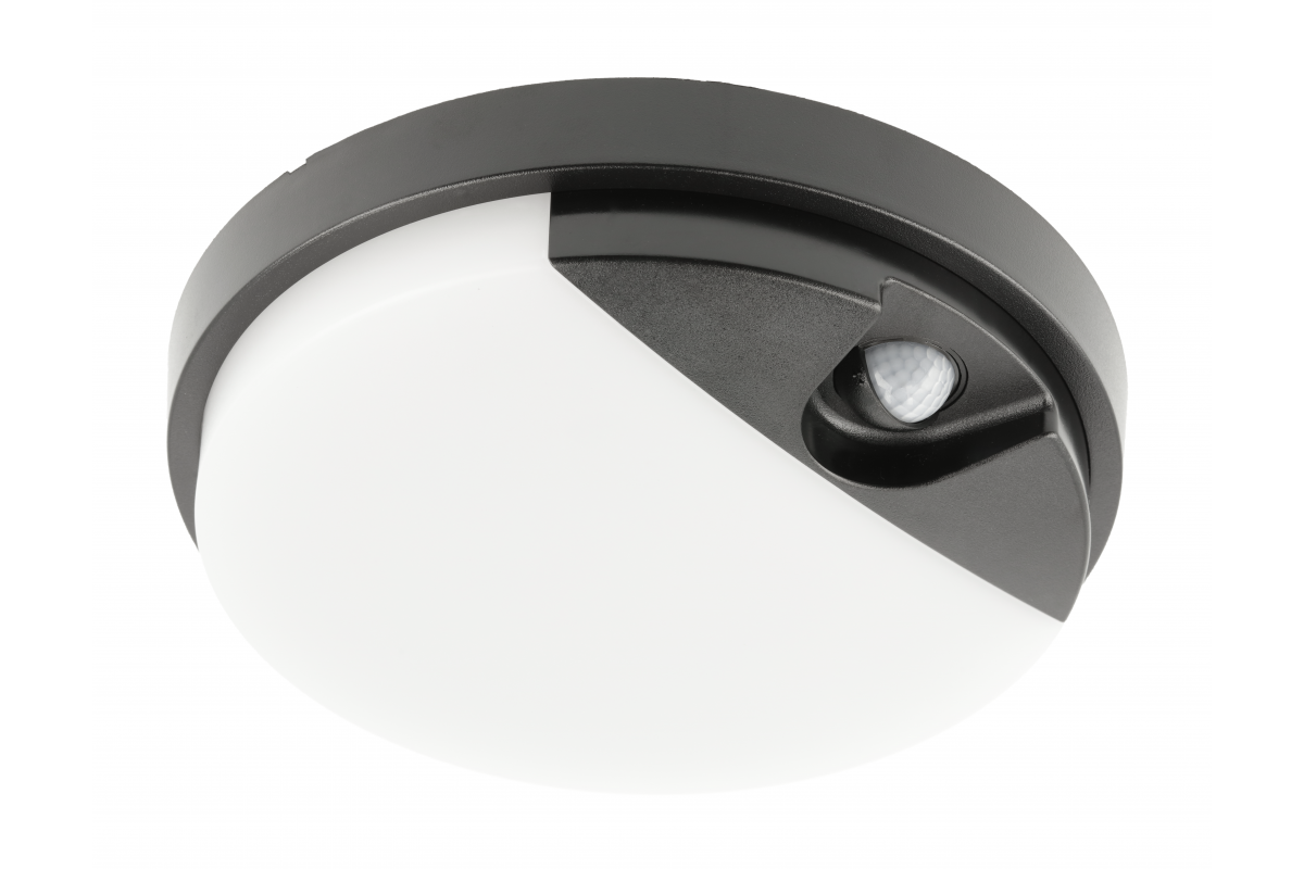 LED luminaire TULON with motion sensor, 15 W, 1350 lm, 4000K, AC220-240V, IP54, round, black