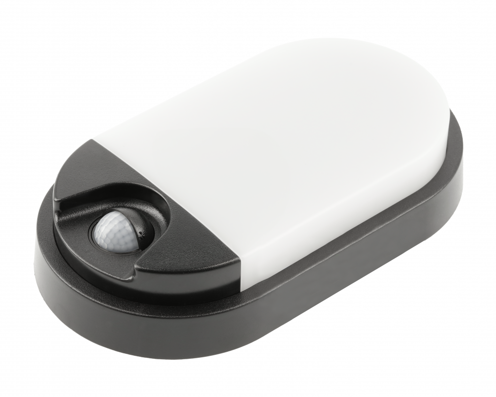 LED luminaire TULON with motion sensor, 15 W, 1350 lm, 4000K, AC220-240V, IP54, oval, black