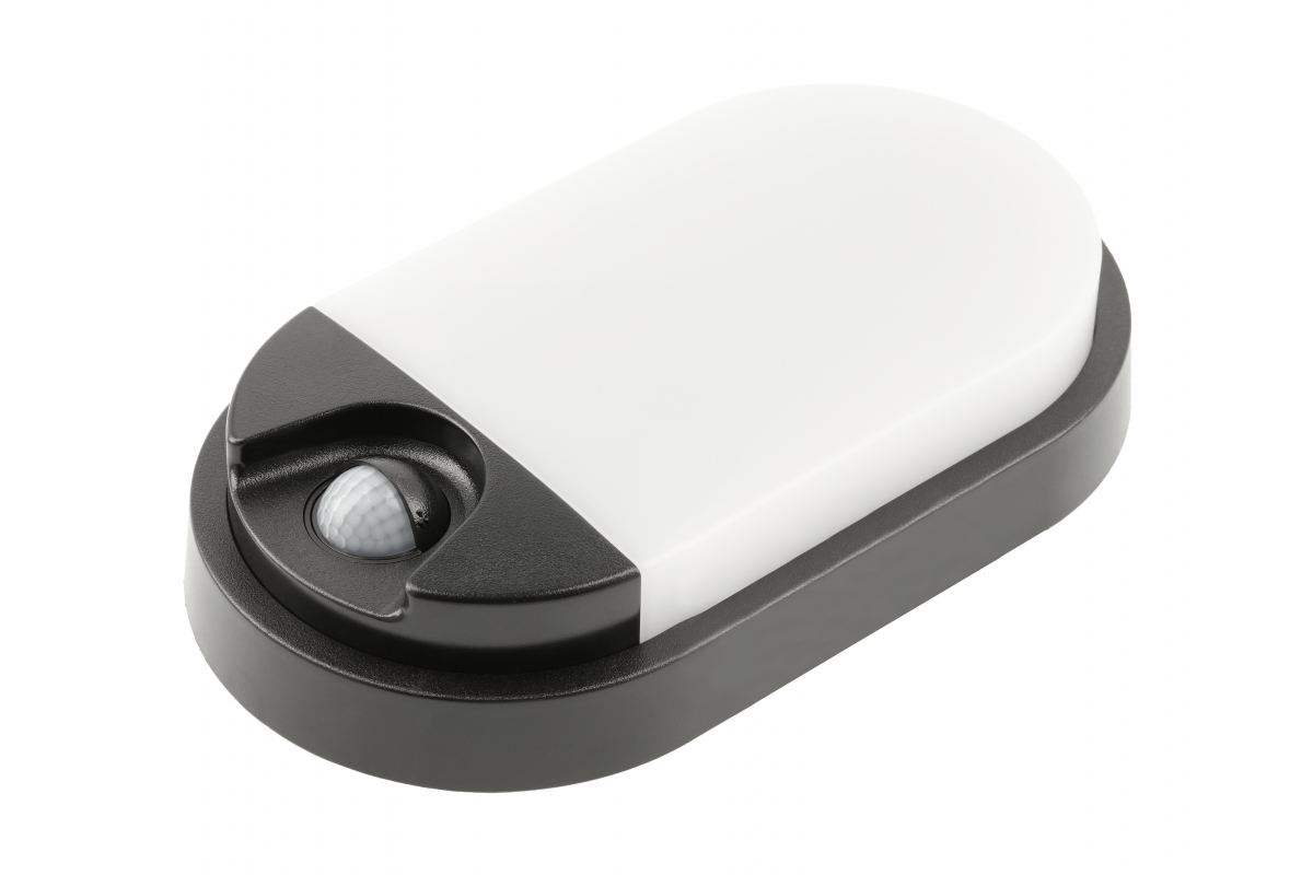 LED luminaire TULON with motion sensor, 15 W, 1350 lm, 4000K, AC220-240V, IP54, oval, black