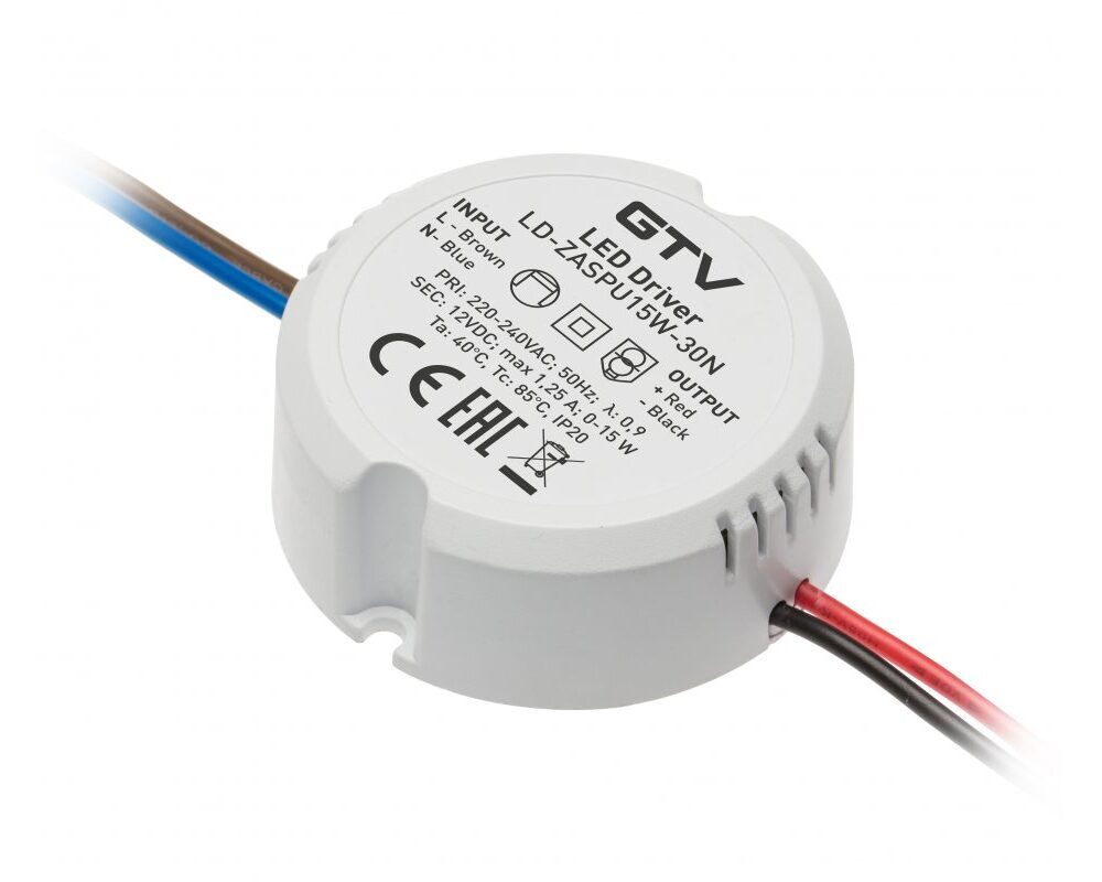 Power supply in socket, DC12V, input AC220-240V, 15 W, IP20