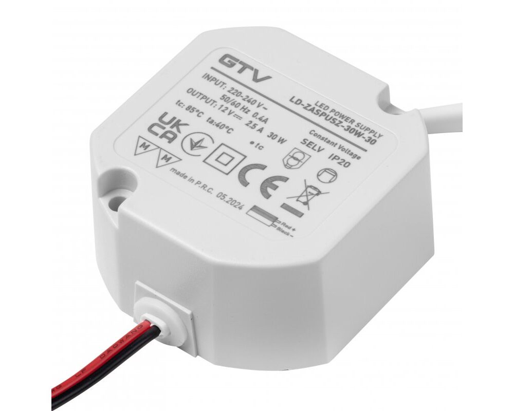 Power supply in socket, DC12V, input AC220-240V, 30 W, IP20