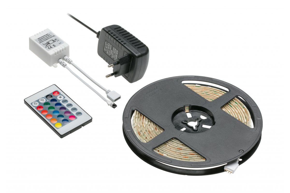 Kit with RGB strip 5 m 150LED and controller IR24 and power supply 25 W, IP20