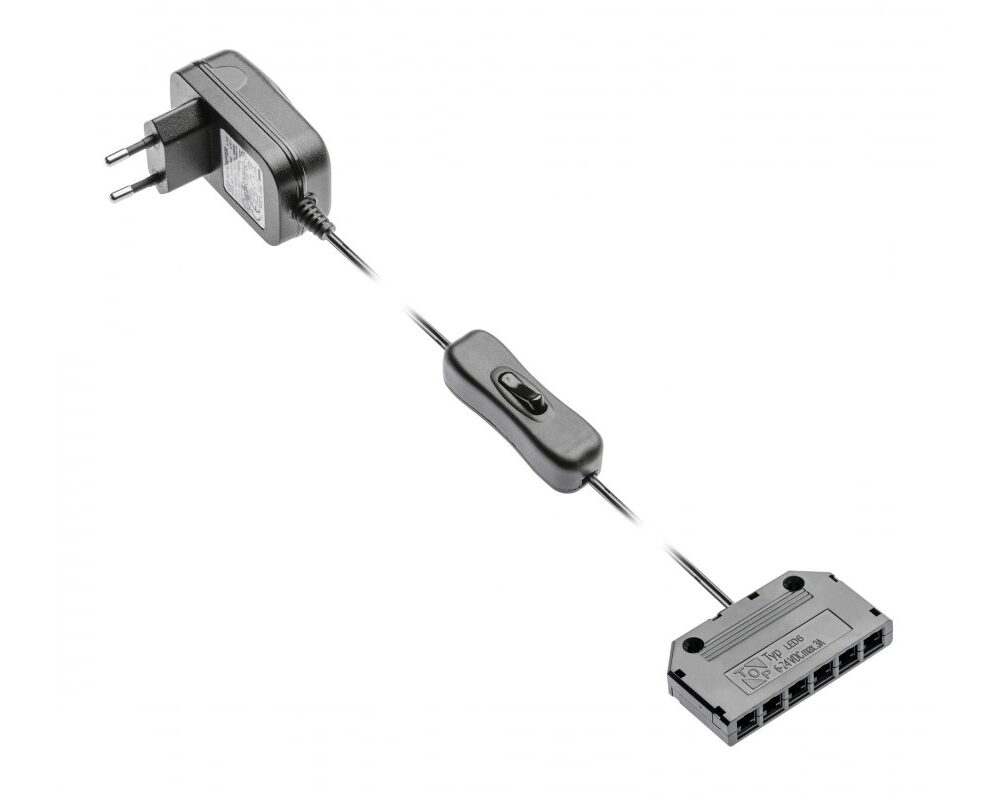 Power supply, DC12V, 6 W with switch and splitter 6 x mini AMP
