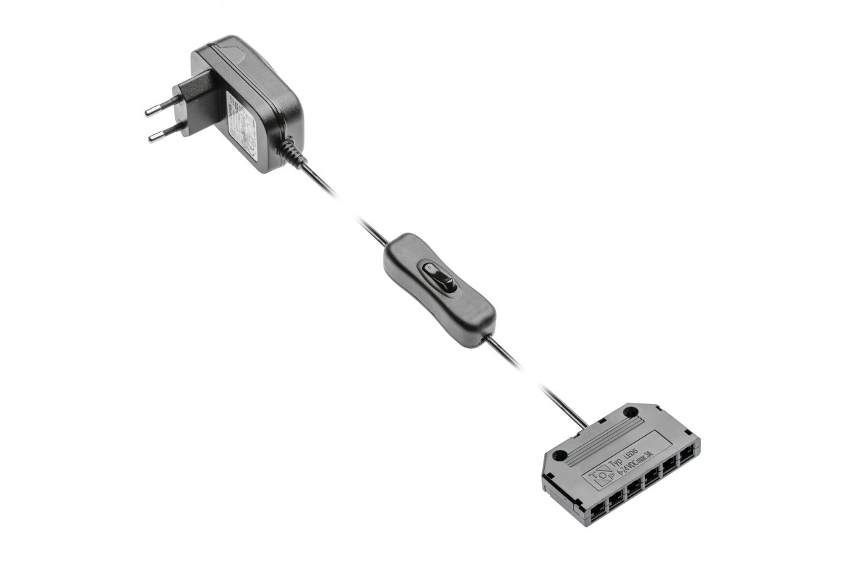 Power supply, DC12V, 6 W with switch and splitter 6 x mini AMP