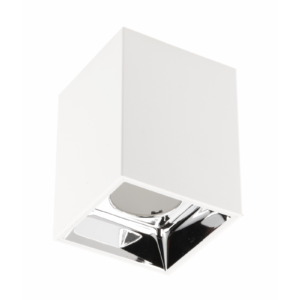 Ceiling luminaire housing ARIES, PC, 77x100mm, IP20, max. 20 W, square, white/chrome