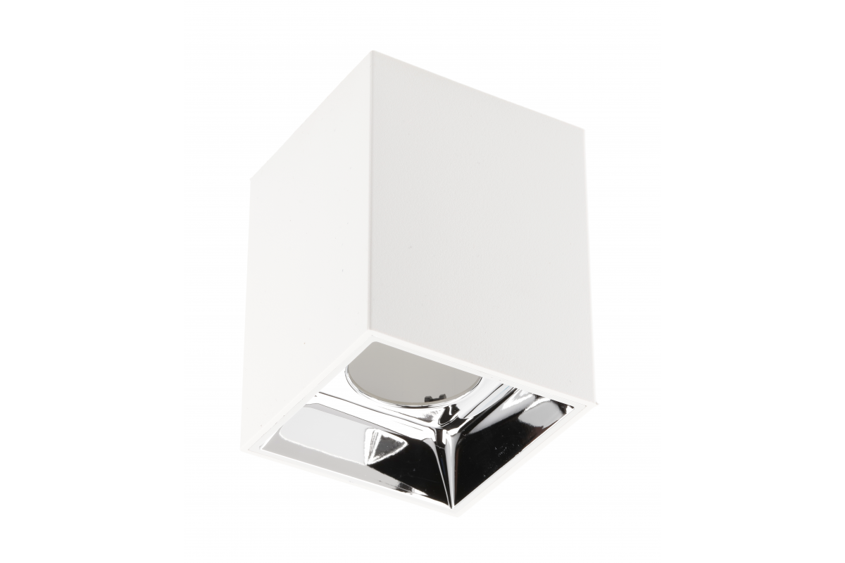 Ceiling luminaire housing ARIES, PC, 77x100mm, IP20, max. 20 W, square, white/chrome