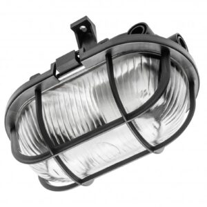 Luminaire SANGUESA for E27 lamps with protective plastic mesh, max. 40 W, AC220-240V, IP54, glass shade, black