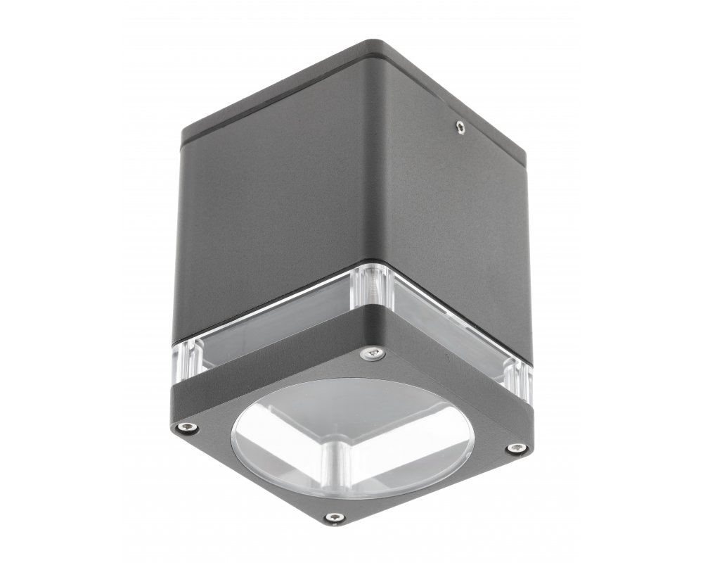Ceiling luminaire RIVEN, aluminum, IP54, max. 35 W, square, graphite