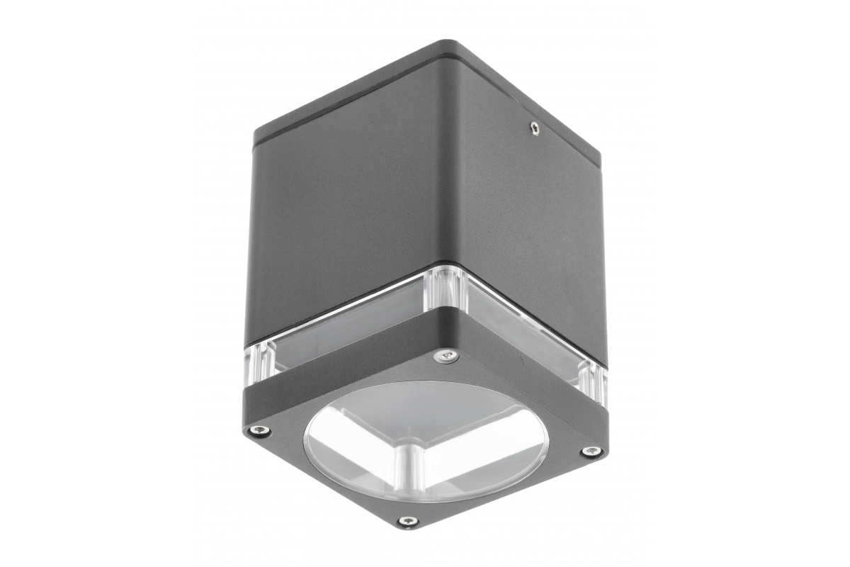 Ceiling luminaire RIVEN, aluminum, IP54, max. 35 W, square, graphite
