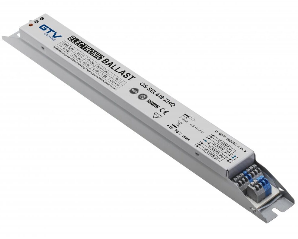 Electronic ballast for luminaires 4x18W, T8, EEI=A2, PF>0.98, AC220-240V, 50/60Hz