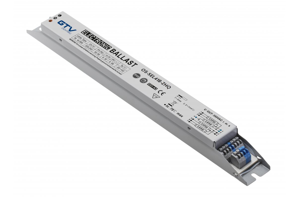 Electronic ballast for luminaires 4x18W, T8, EEI=A2, PF>0.98, AC220-240V, 50/60Hz