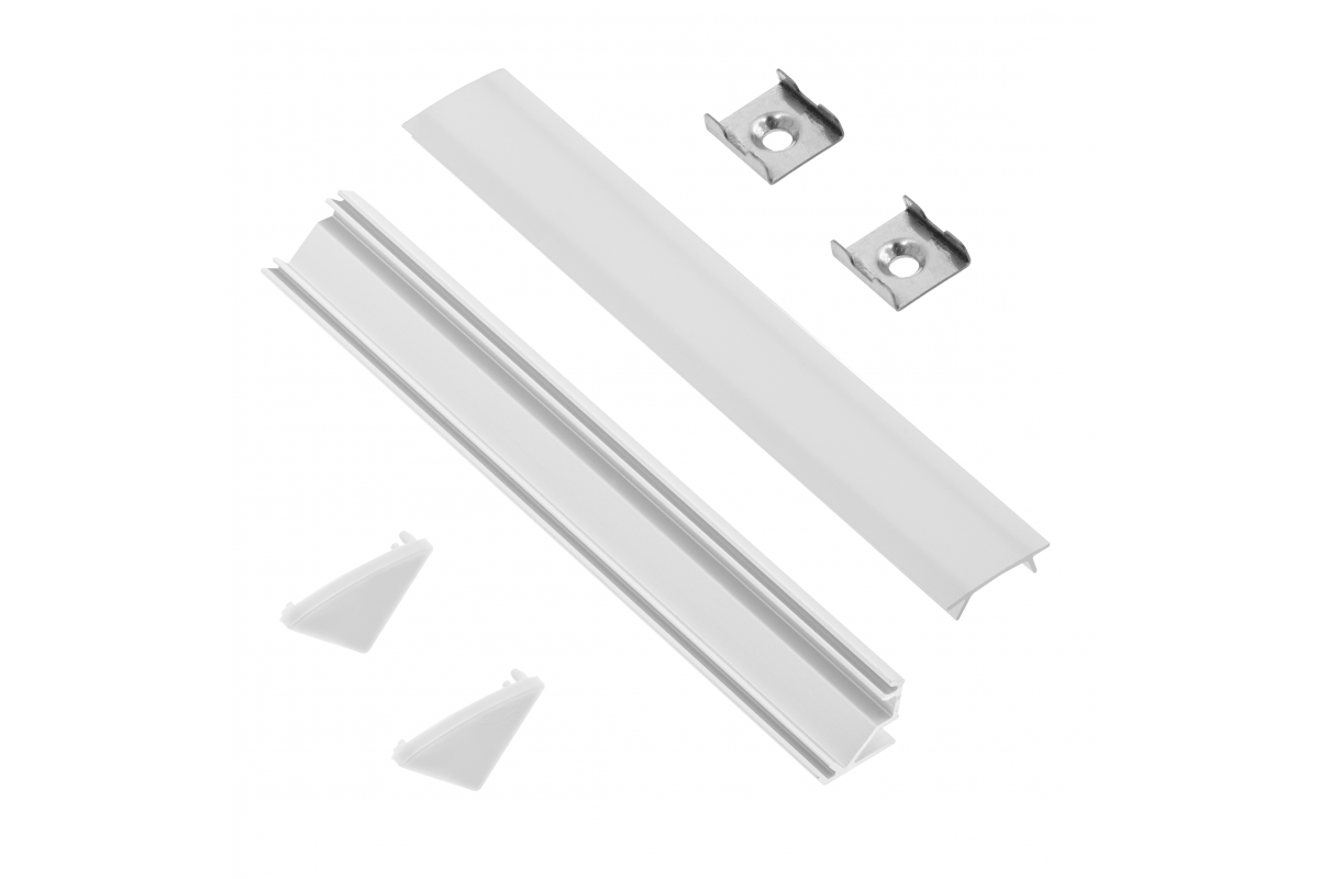Set GLAX corner surface-mounted (profile, plugs, diffuser, holders), white