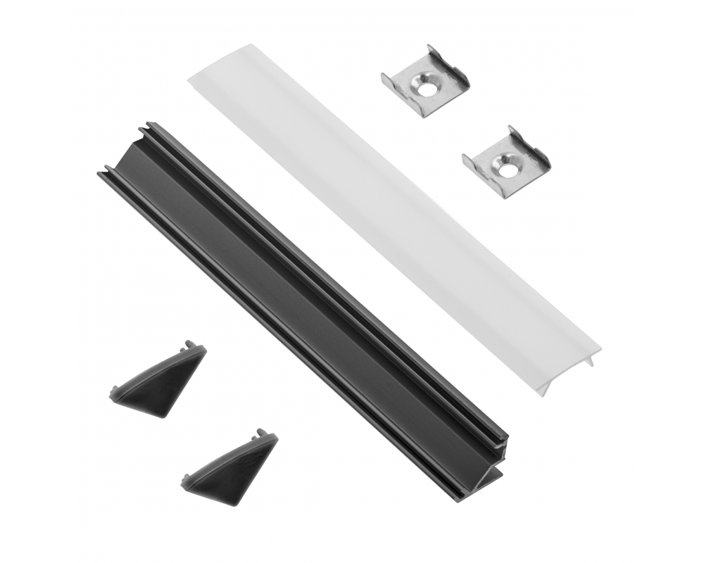 Set GLAX corner surface-mounted (profile, plugs, diffuser, holders), black