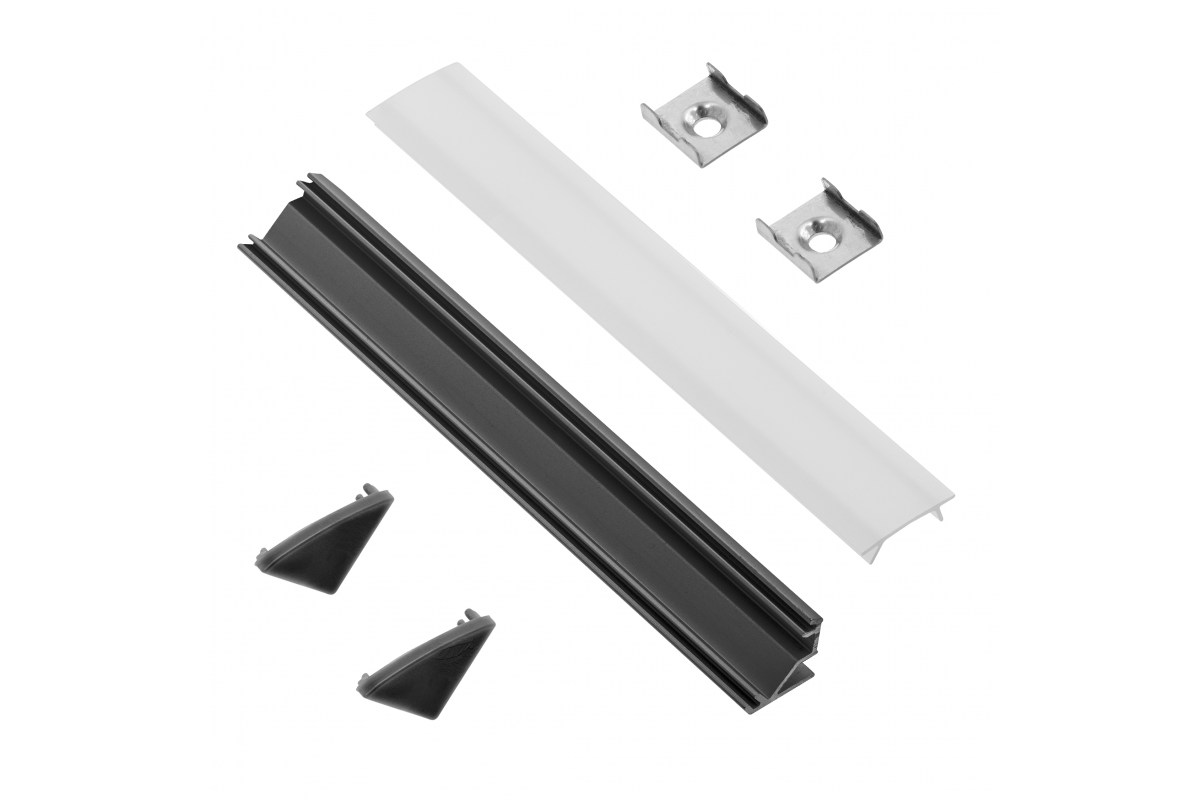 Set GLAX corner surface-mounted (profile, plugs, diffuser, holders), black