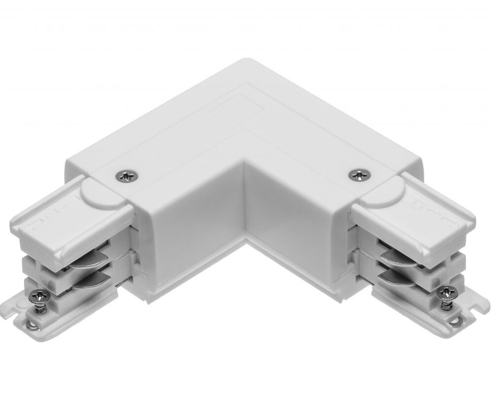 Connector L 90° for 3-phase track, external, white