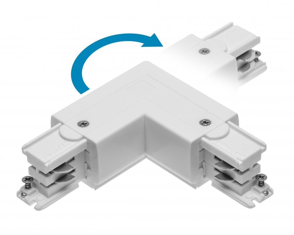 Adjustable connector L 90° for 3-phase track, white