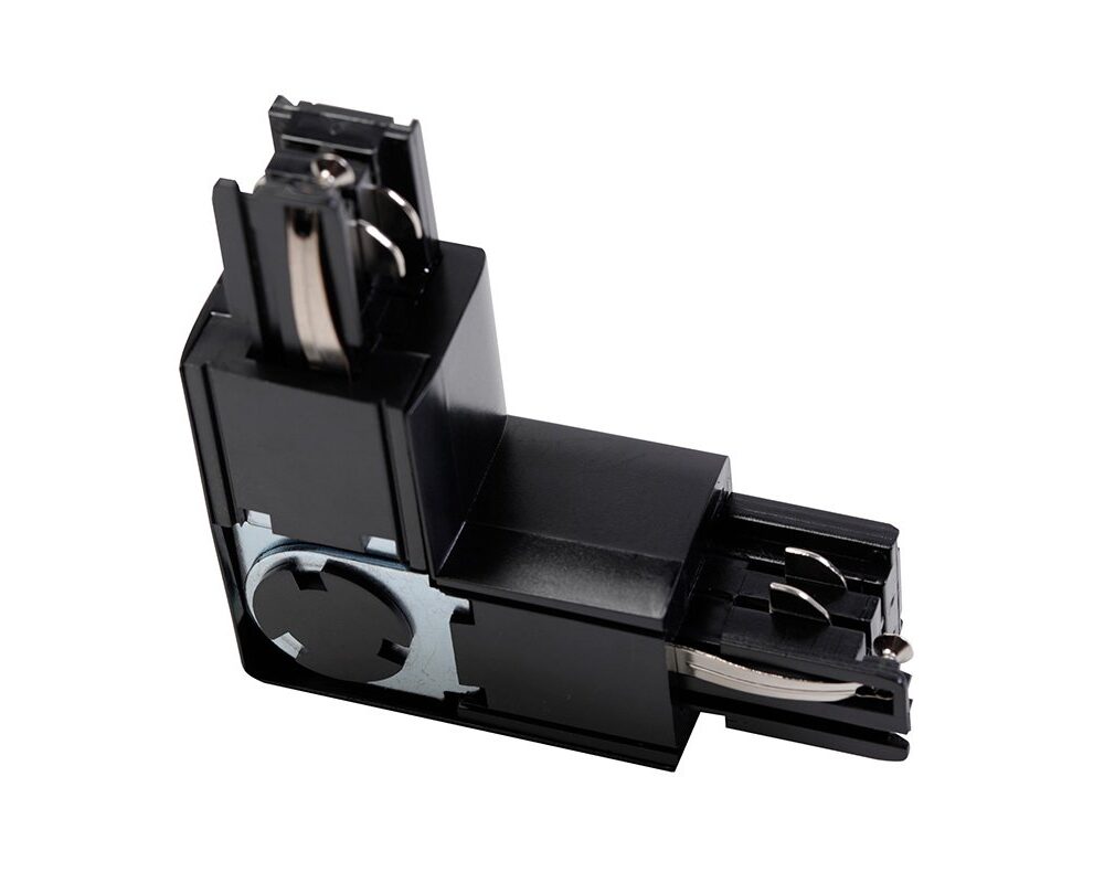 Adjustable connector L 90° for 3-phase track, black