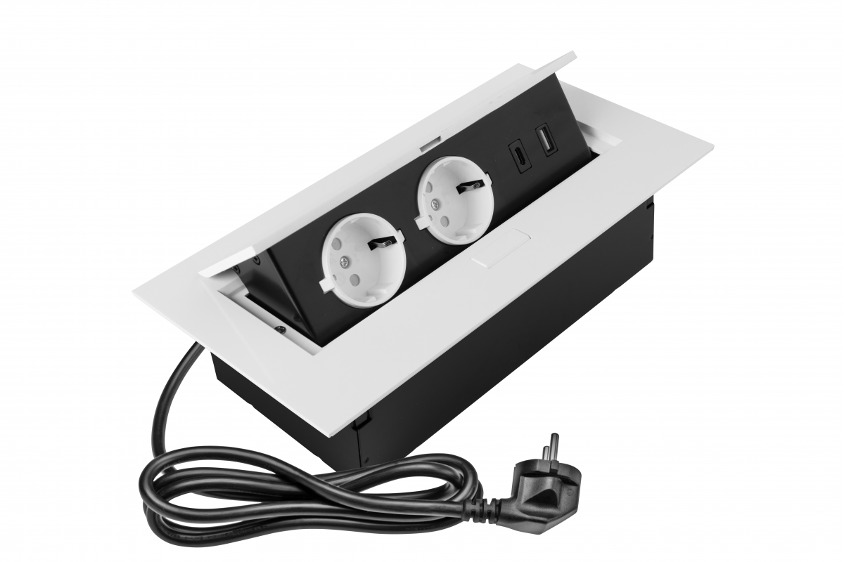 Furniture socket, 2xSHUKO, USB A+C, without cable, white
