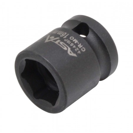 Very short ASTA 6-point socket made of high-quality Cr-Mo steel intended for impact use.