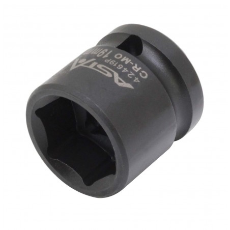 Very short ASTA 6-point socket made of high-quality Cr-Mo steel intended for impact use.