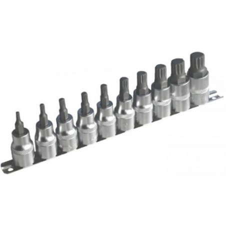 954010-1 10pc 1/2" Dr Triple Square XZN Spline Socket Bit Set M4-M18 Metal Rail