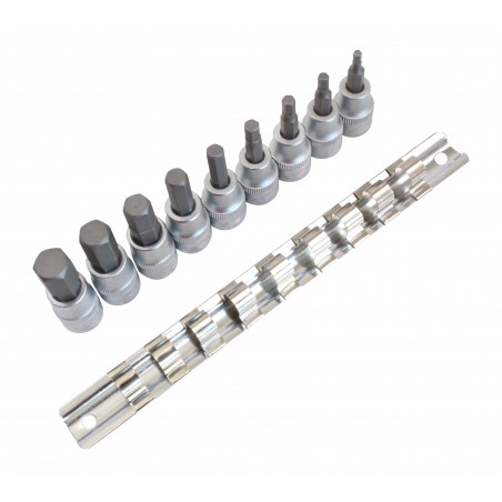 9kpl 3/8'' Hex Allen SAE Bit Socket Set (hylsysarja)