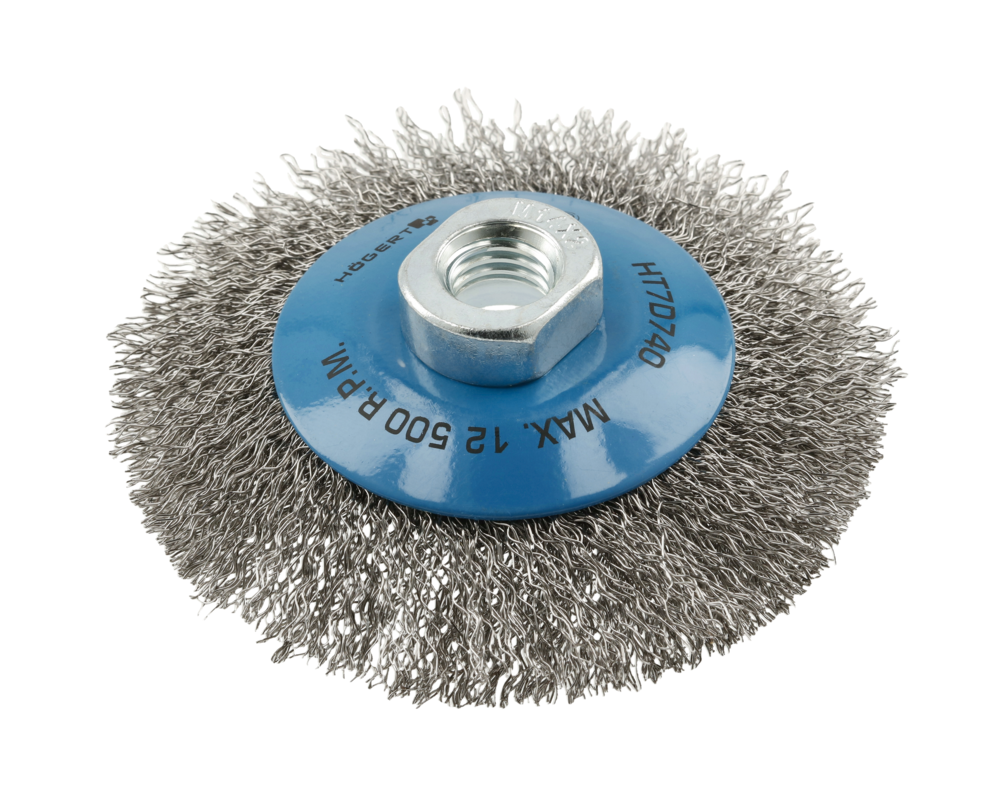 Circular brush with shaft 100 mm,  M14, steel wire, 0.3 mm