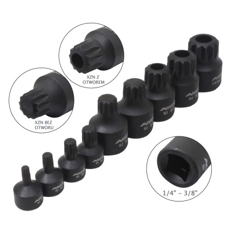 9KPL 1/4" + 3/8" DR. 12PT STUBBY ISKEVÄ PISTORASIA