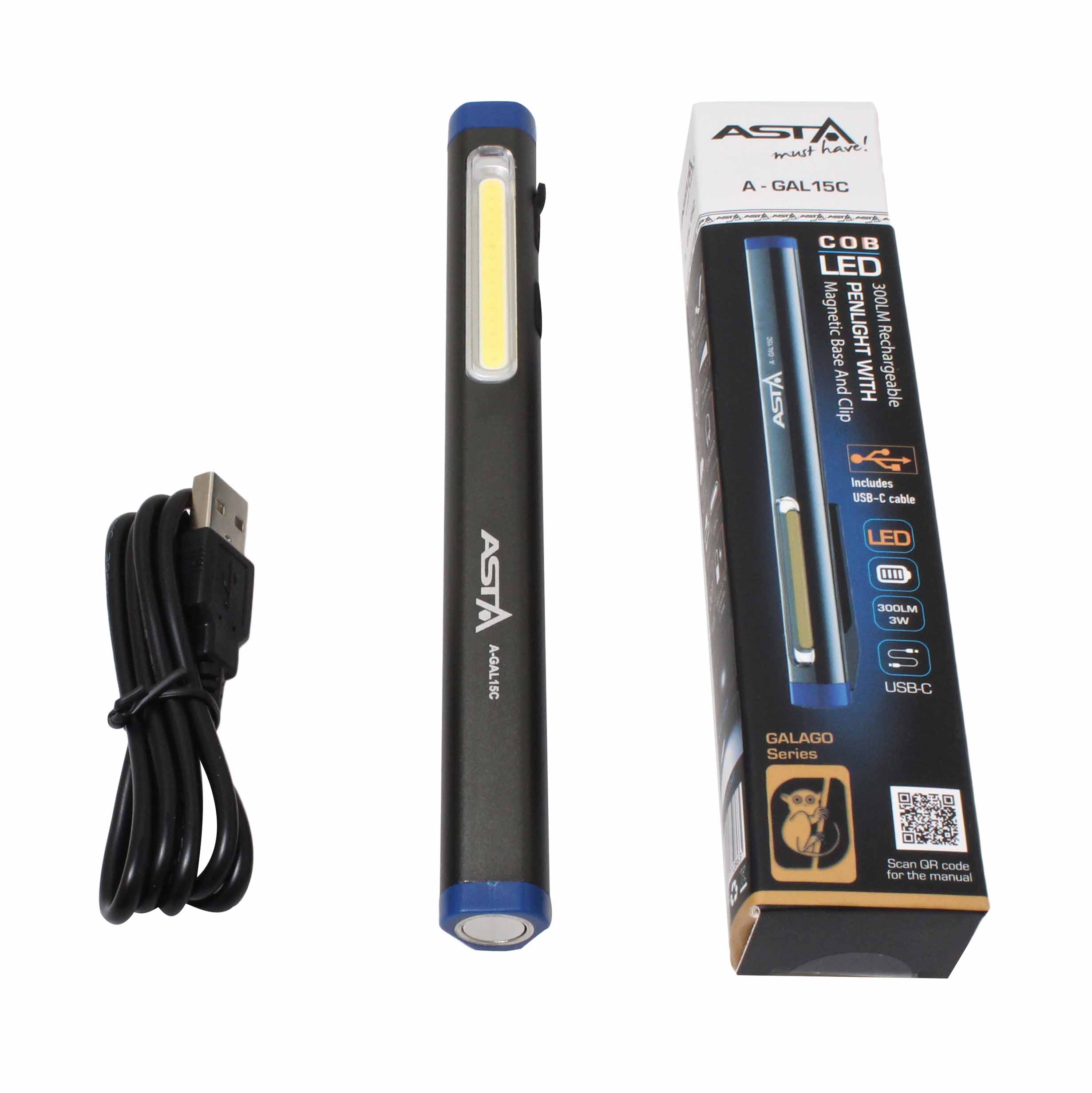 A-GAL15C High quality rechargeable LED COB 300LM pen light equipped with flashlight function, magnet and hanging clip. - Image 3