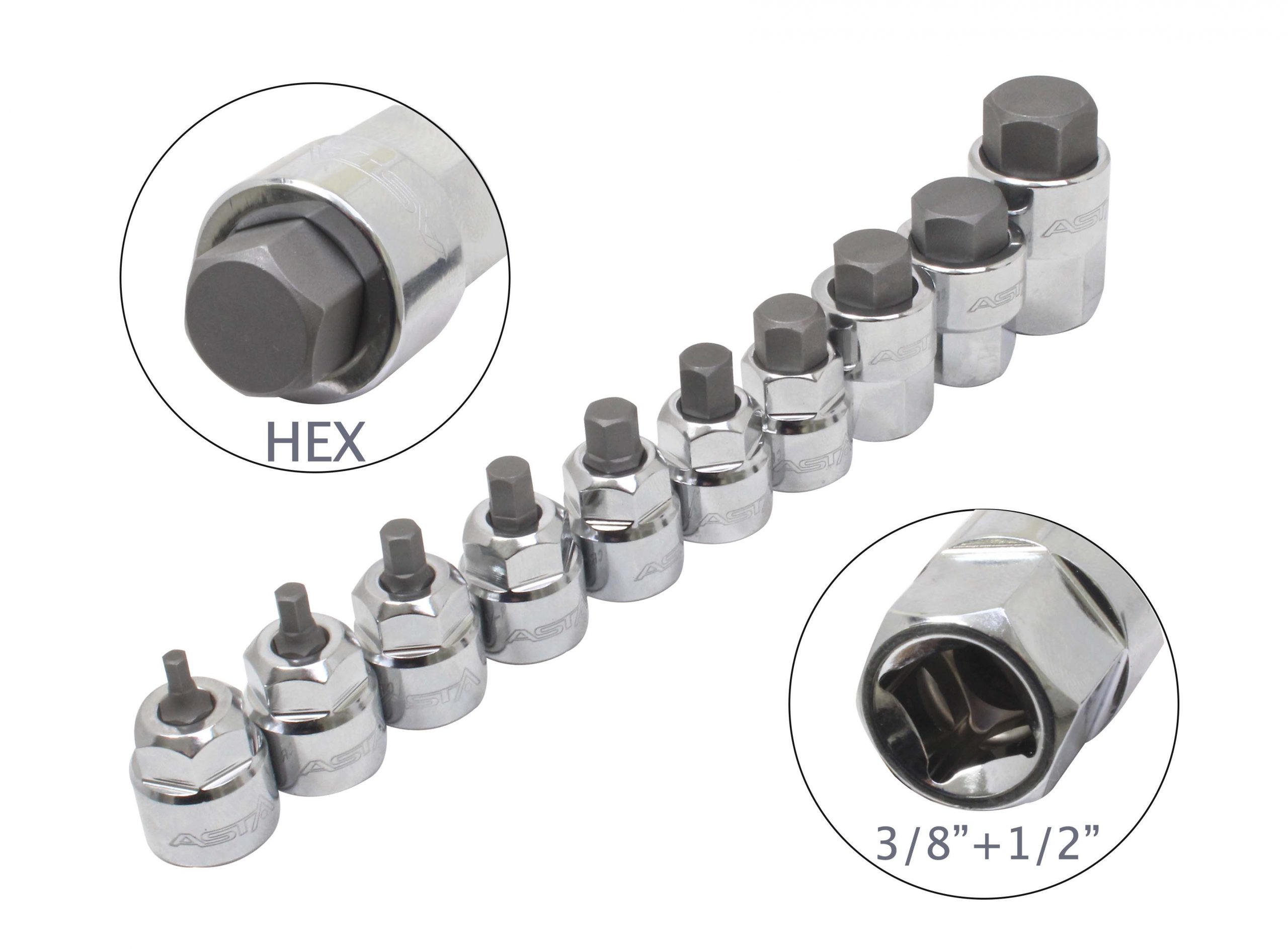 A-M10HEXL 10PCS 3/8″ + 1/2″ DR. LOW PROFILE METRIC HEX BIT - Image 2