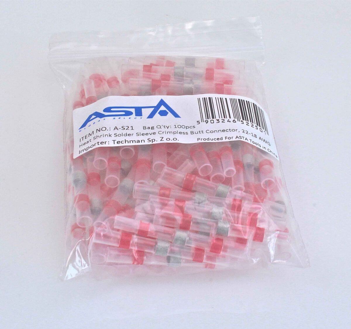 A-S21 Connector Size (mm) Wire Size (mm) A.W.G(mm) Color Nr.kat. A L B B&C C Quantity A-S21 2.7 40 13 2.7 1.2 22-18AWG RED 100 szt - Image 2