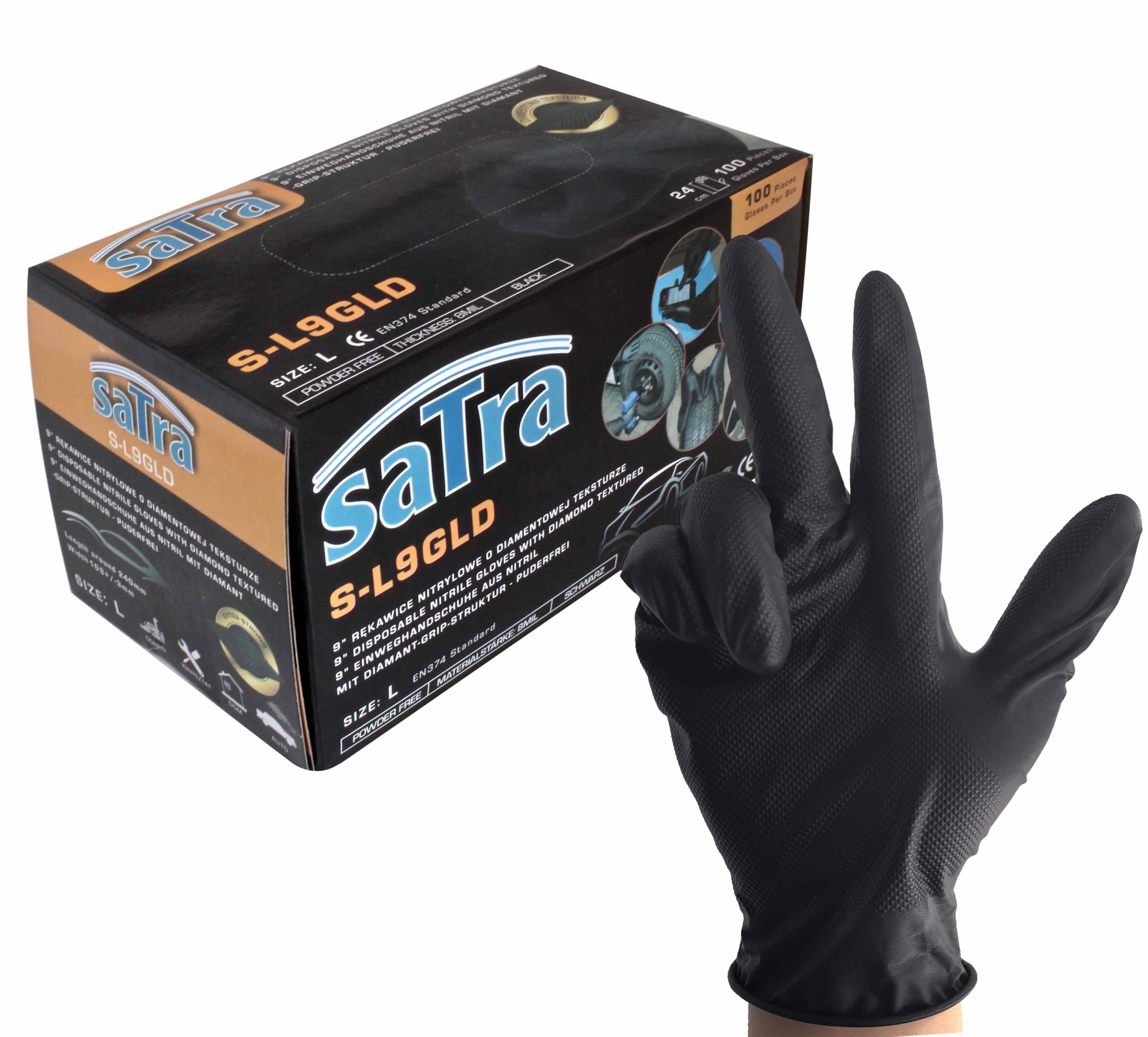 S-L9GLD 9″ DISPOSABLE NITRILE GLOVES WITH DIAMOND TEXTURED - Image 2