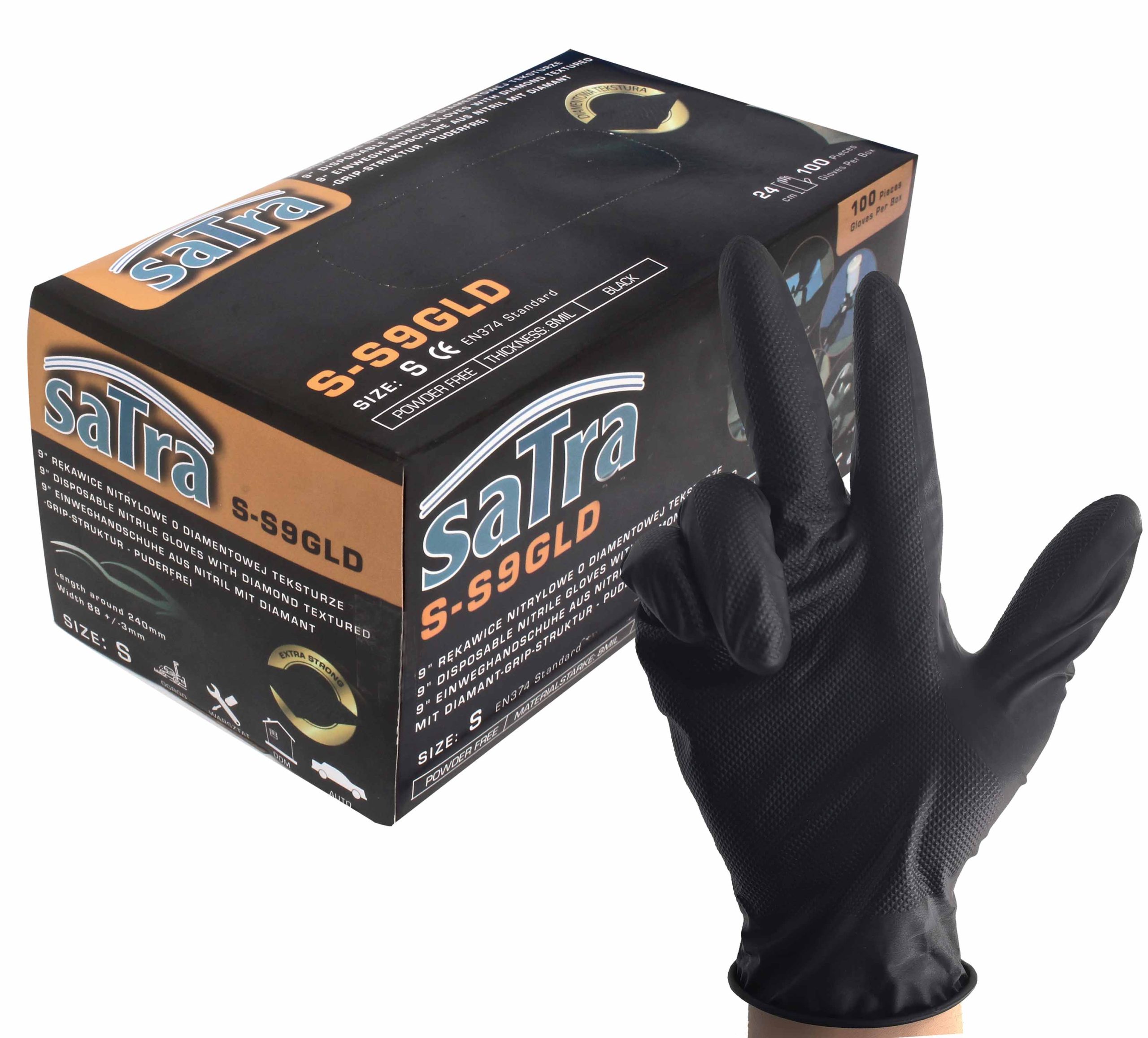 S-S9GLD 9” Disposable nitrile Gloves With Diamond Textured - Image 2